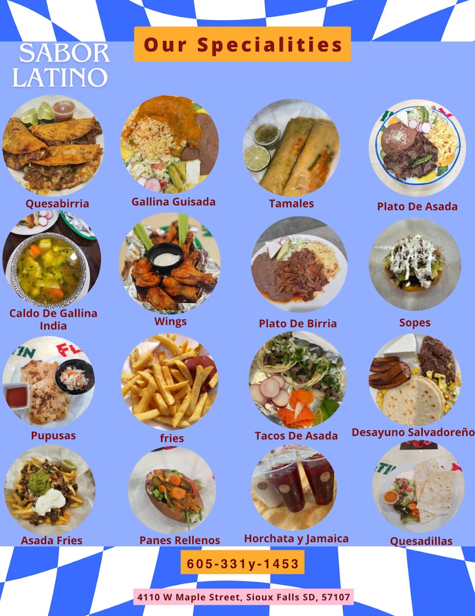 Sabor Latino menu board