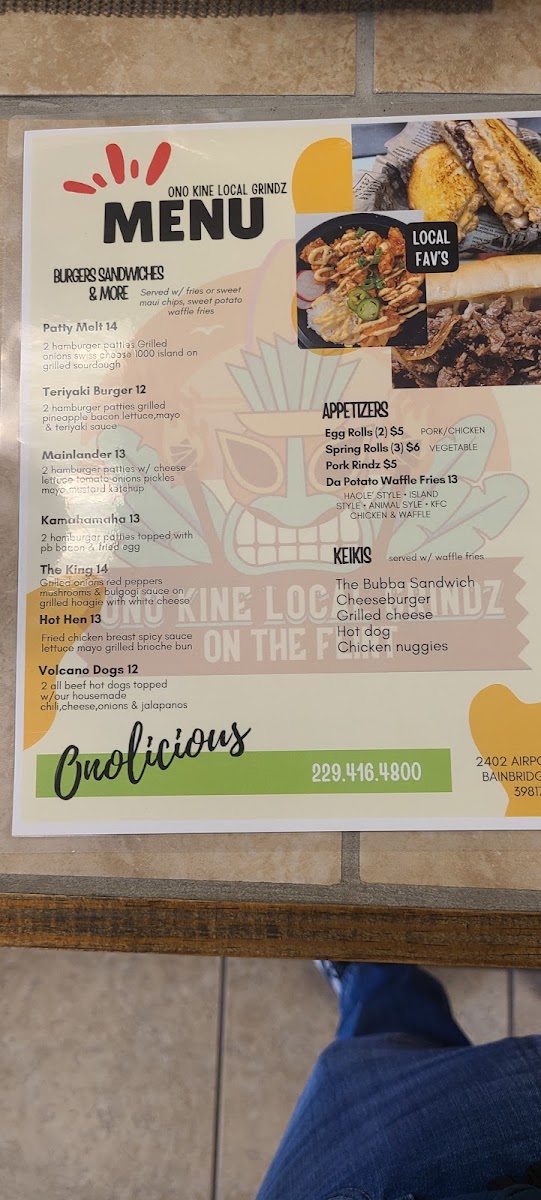 Ono Kine Local Grindz on the Flint menu board