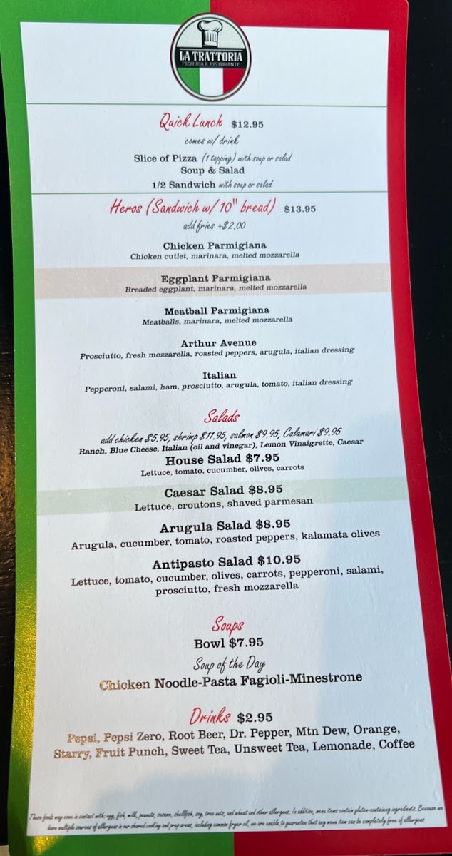La Trattoria menu board