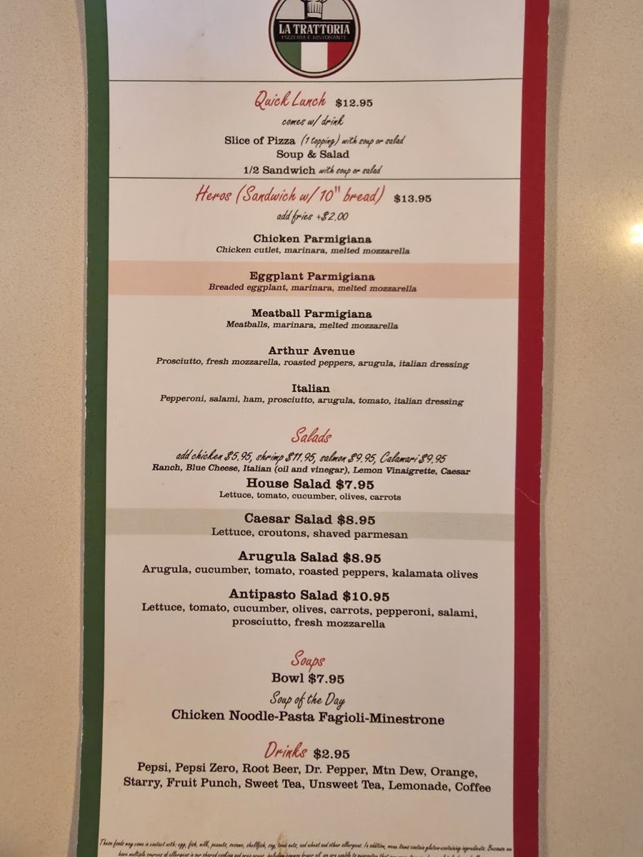 La Trattoria menu board