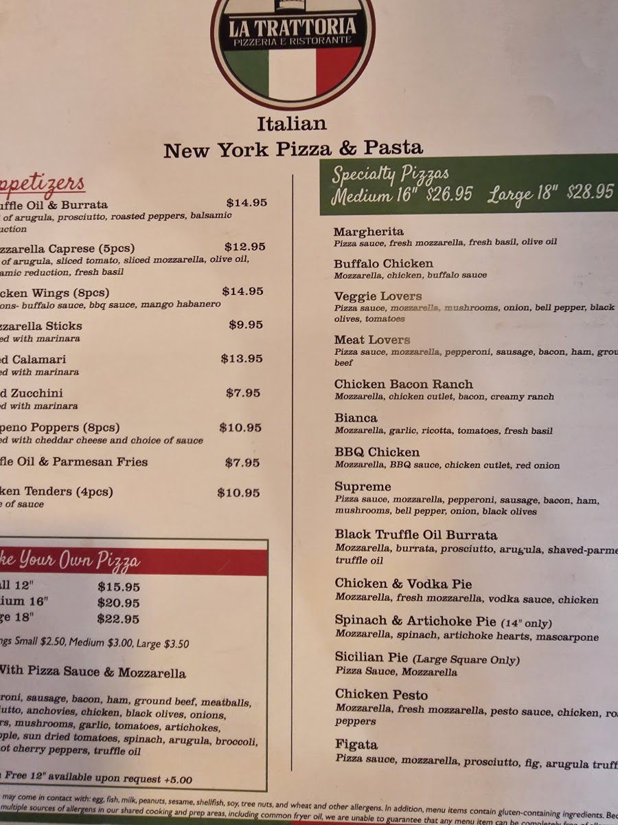 La Trattoria menu board