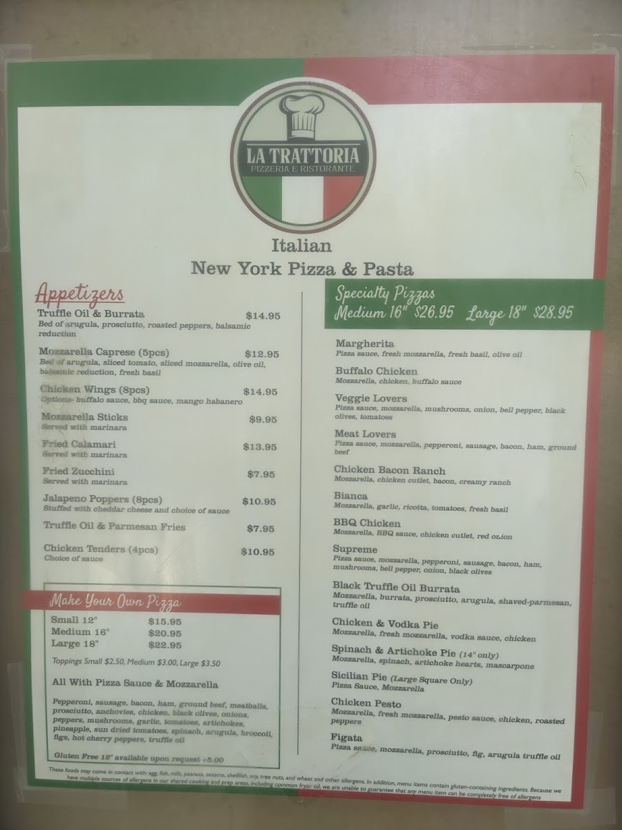 La Trattoria menu board