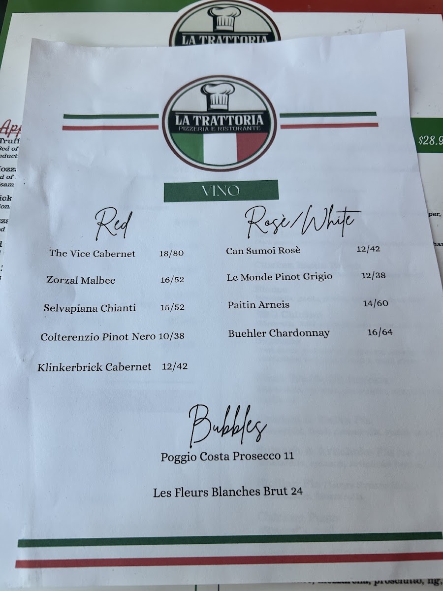 La Trattoria menu board