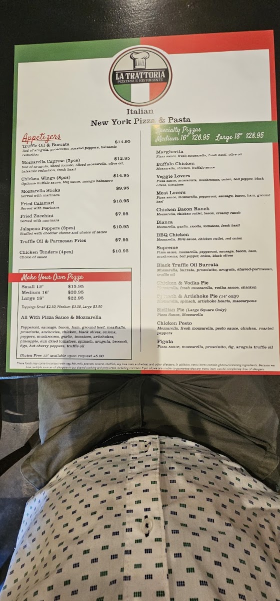 La Trattoria menu board