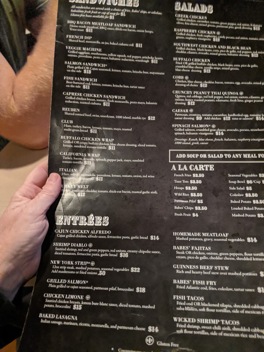 Babes At Vitense Grill And Bar menu board
