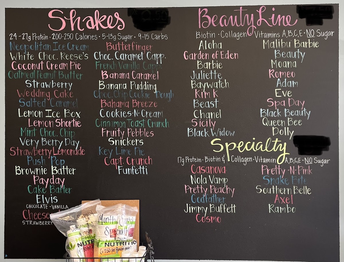 Wig'N Out Nutrition menu board