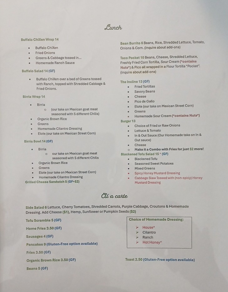 Vida Verde menu board