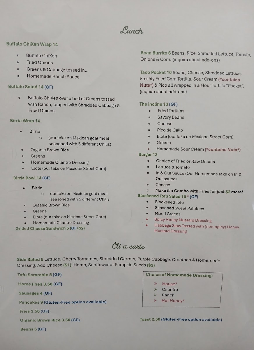 Vida Verde menu board
