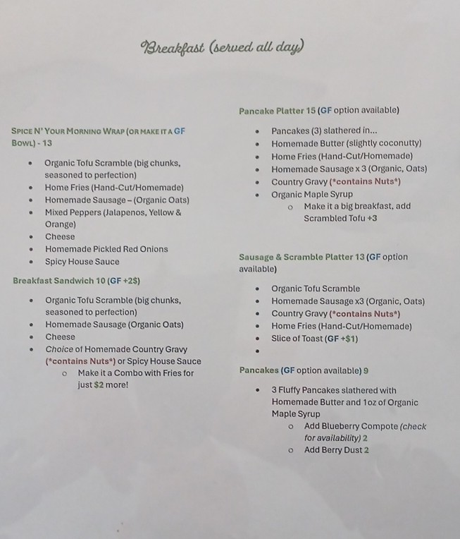Vida Verde menu board