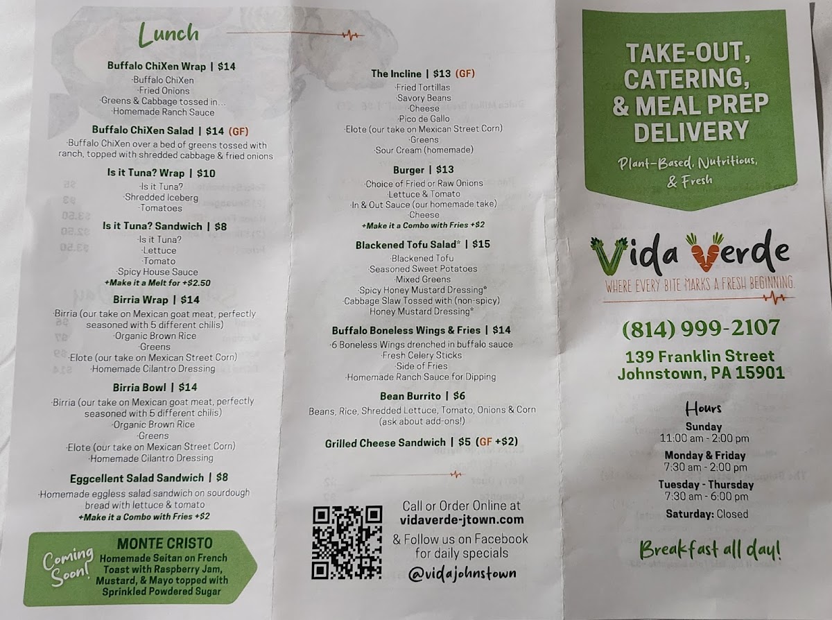 Vida Verde menu board