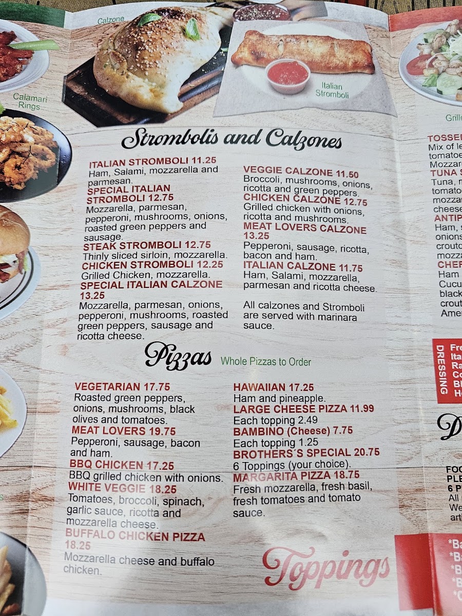 2 Brothers Italian Cuisine menu board