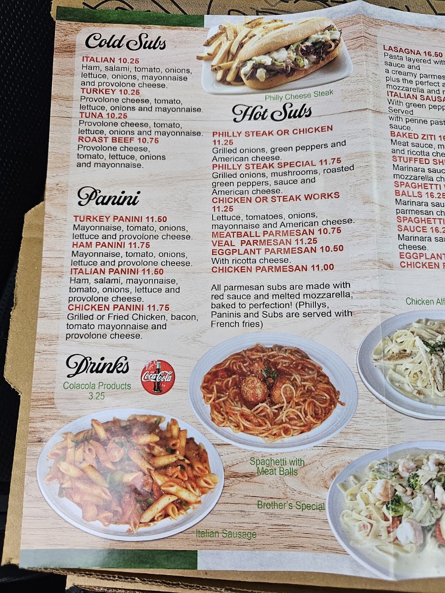 2 Brothers Italian Cuisine menu board