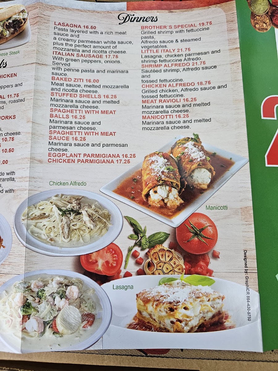2 Brothers Italian Cuisine menu board