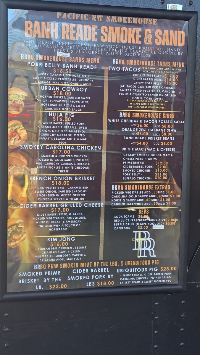 Banh Reade Smoke & Sand menu board