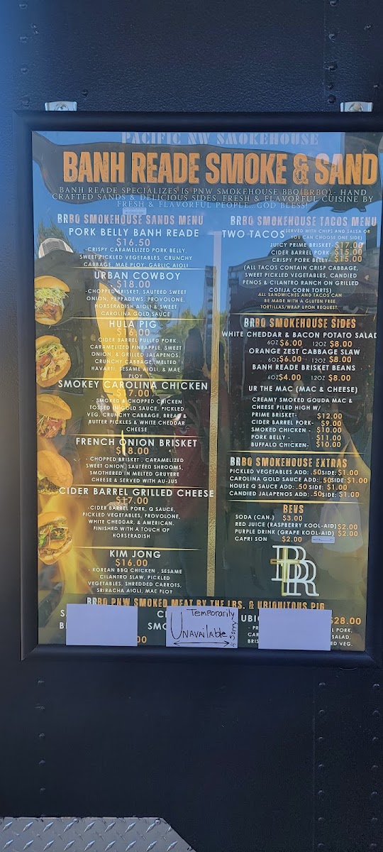 Banh Reade Smoke & Sand menu board