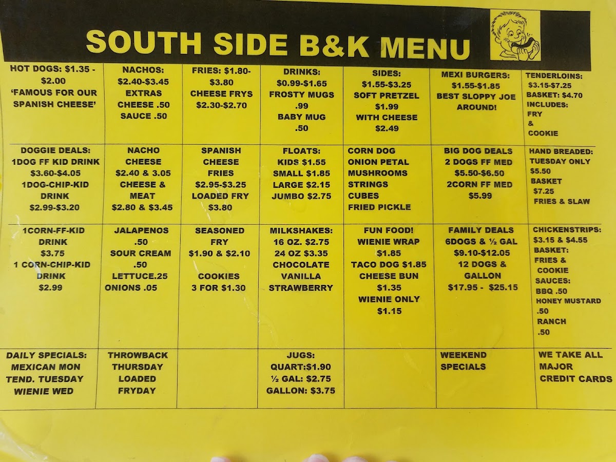 B&K Rootbeer menu board
