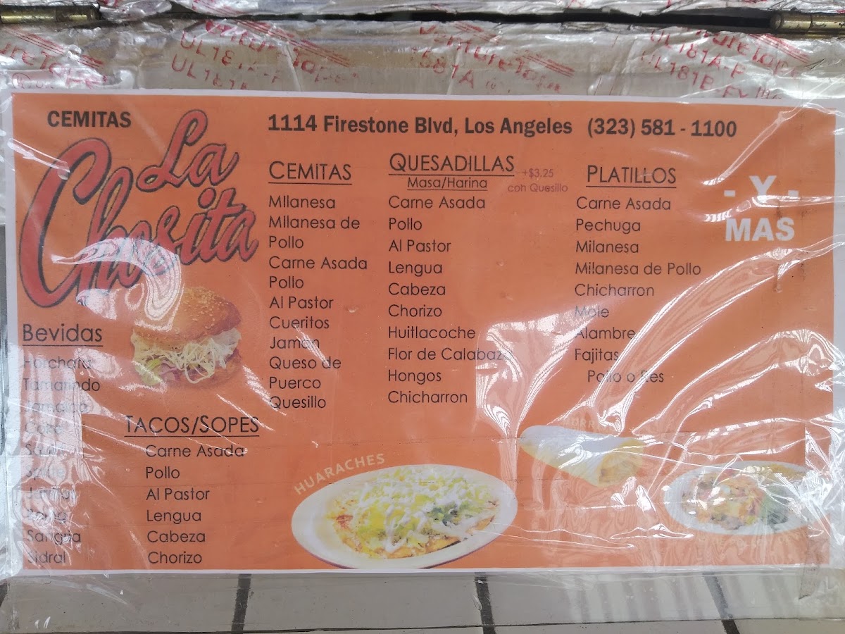 Cemitas Poblanas menu board