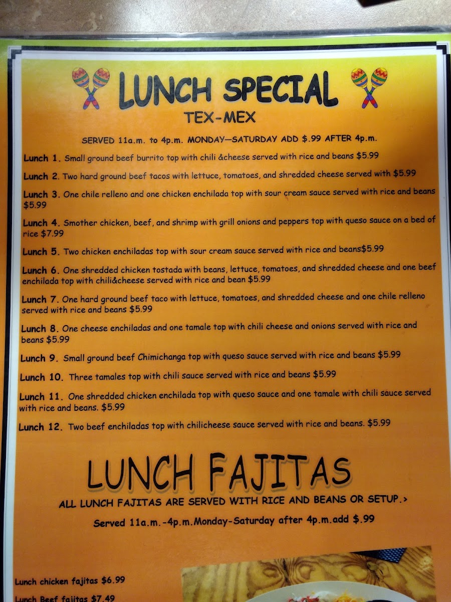 El Rinconcito De Hope menu board