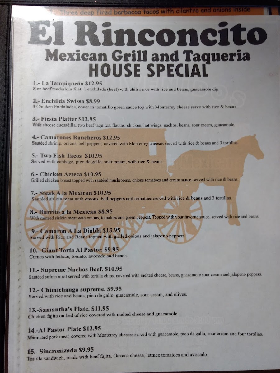 El Rinconcito De Hope menu board