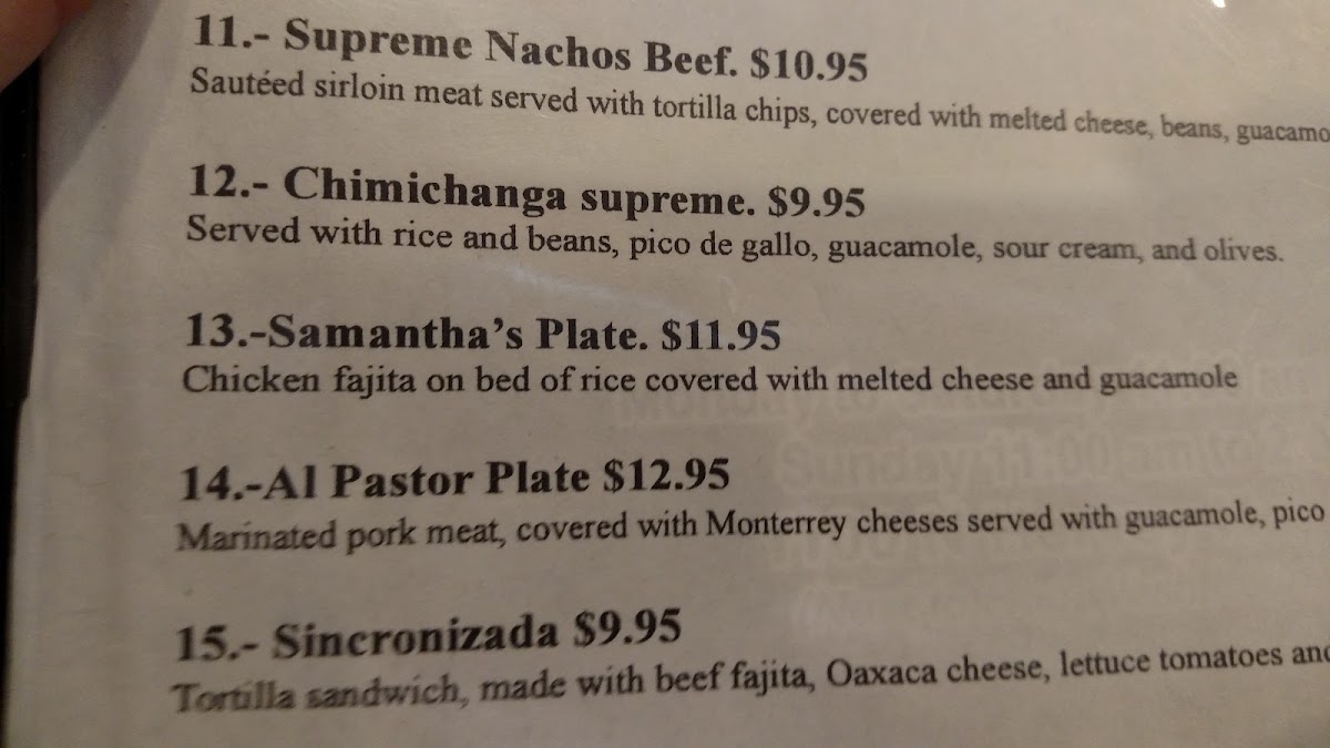El Rinconcito De Hope menu board