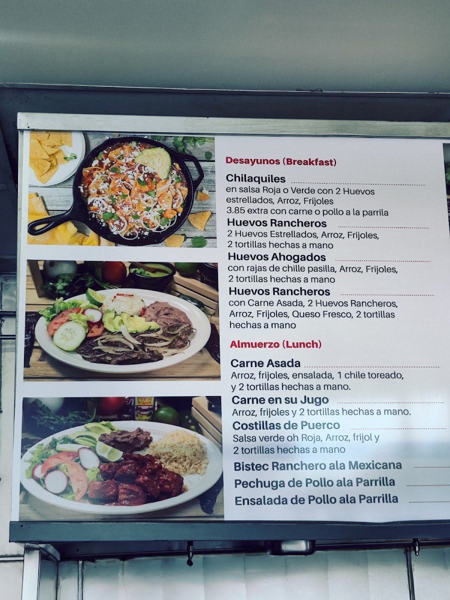 Las Champas Restaurant y Pupuseria menu board