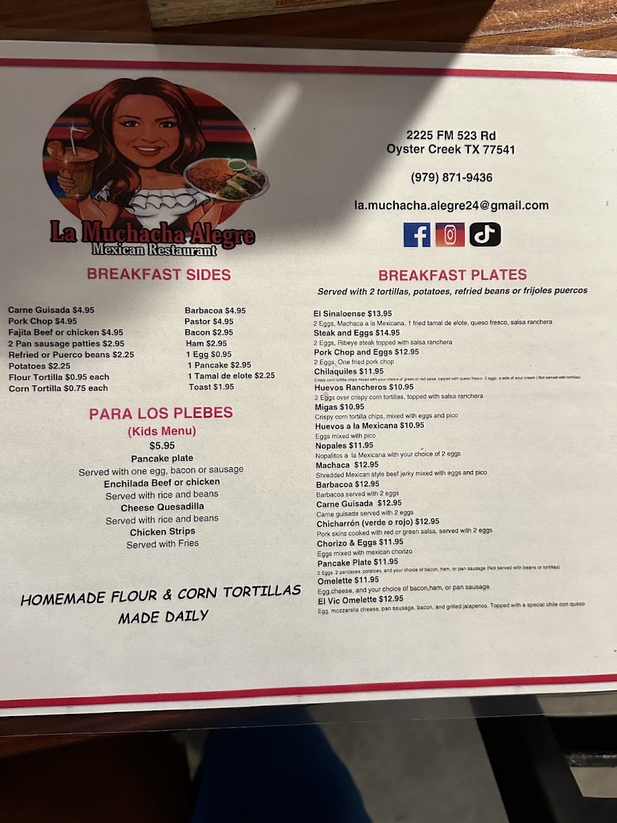 La Muchacha Alegre Mexican Restaurant menu board