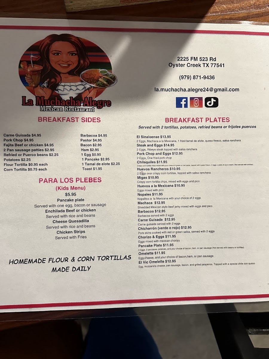 La Muchacha Alegre Mexican Restaurant menu board