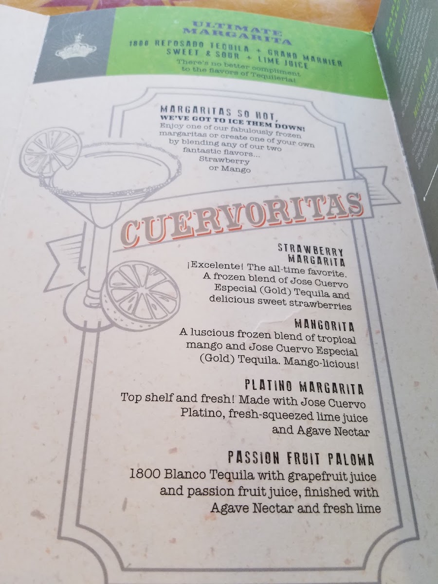 Tequileria Restaurante y Cantina menu board