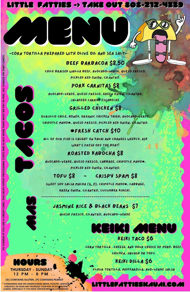Little Fatties Tacos menu board