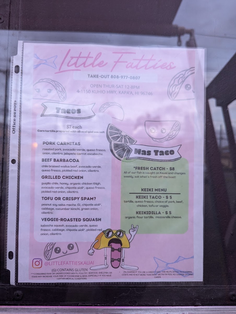 Little Fatties Tacos menu board