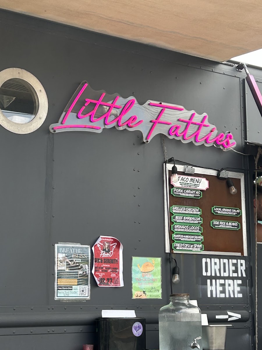 Little Fatties Tacos menu board