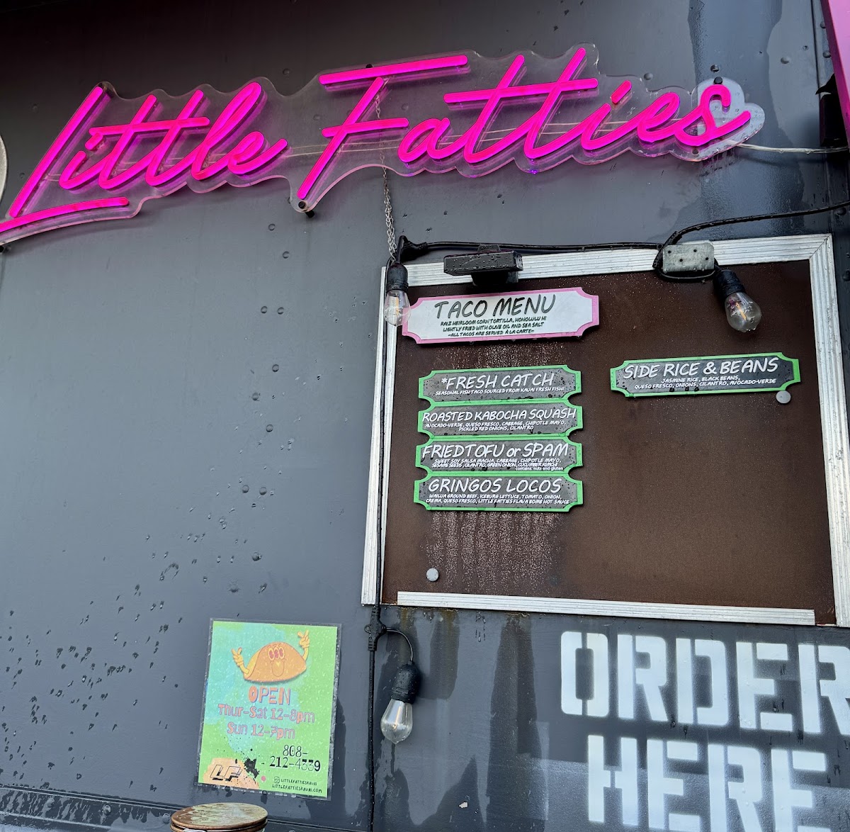 Little Fatties Tacos menu board