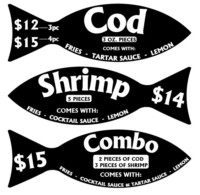 Right Side of the Boat Fish’N’Chips menu board