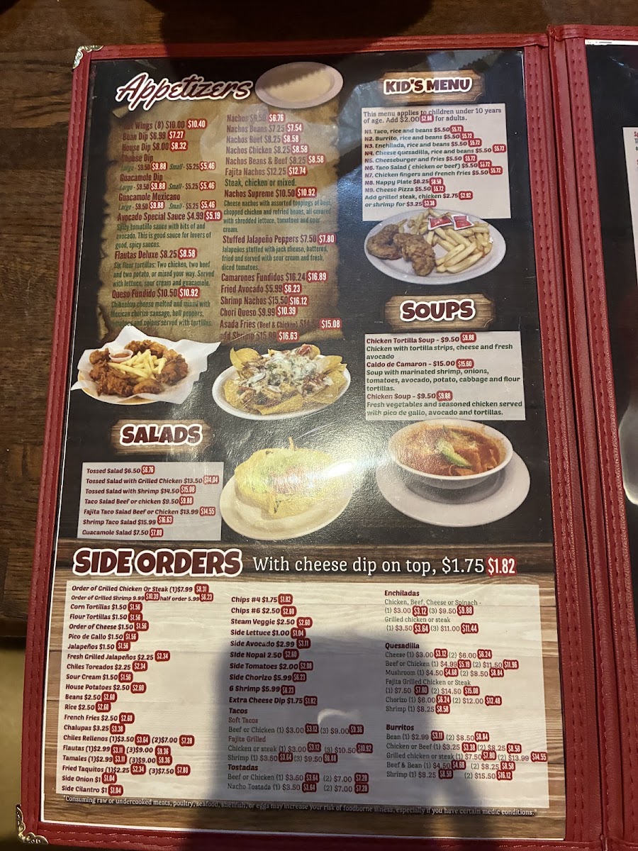 El Paraiso menu board