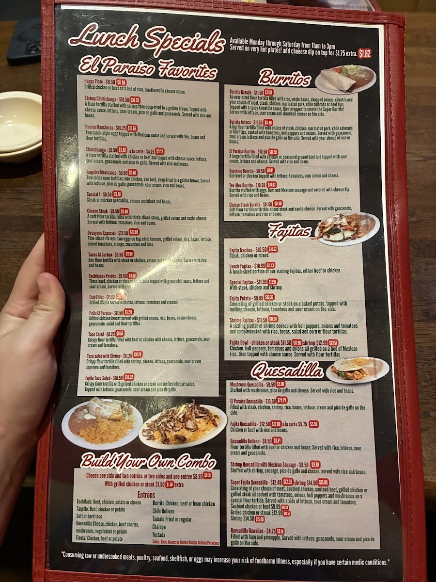 El Paraiso menu board