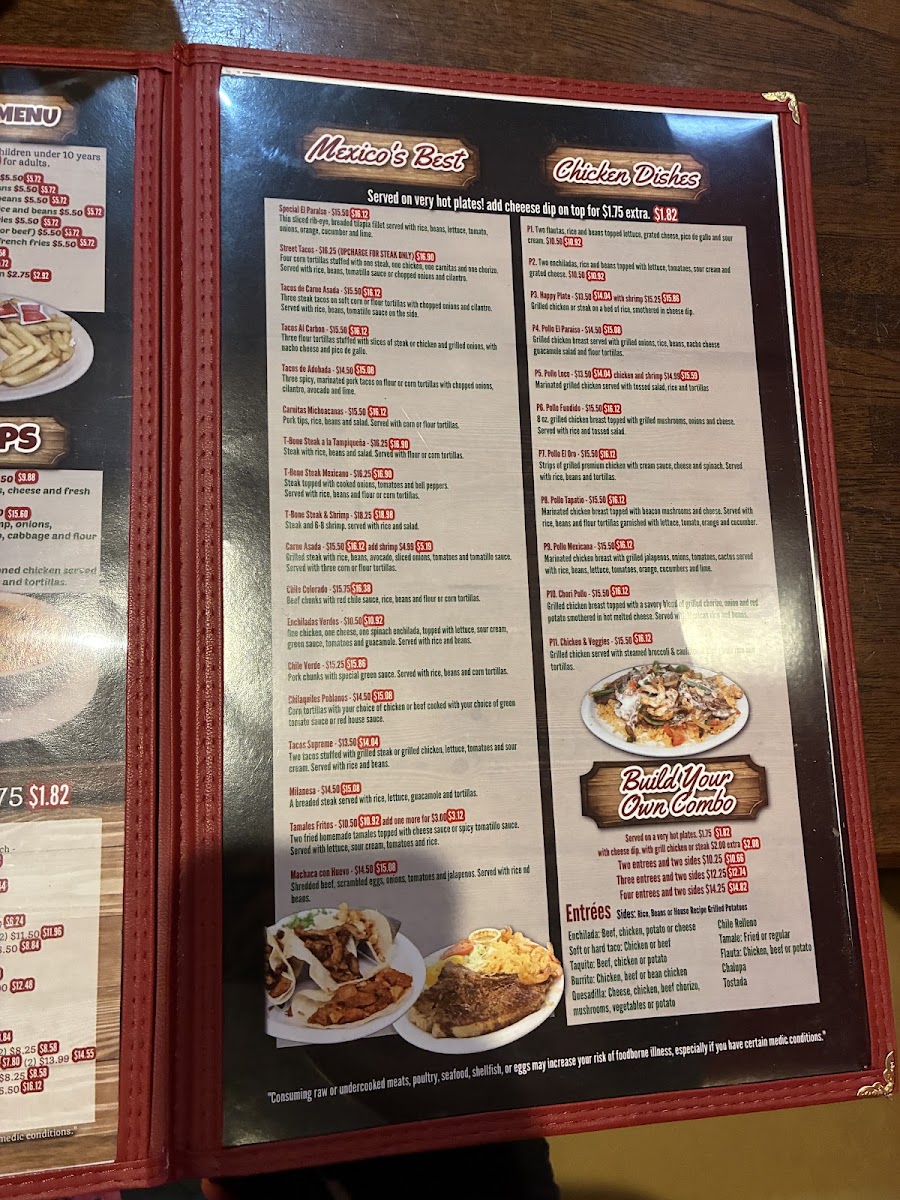 El Paraiso menu board