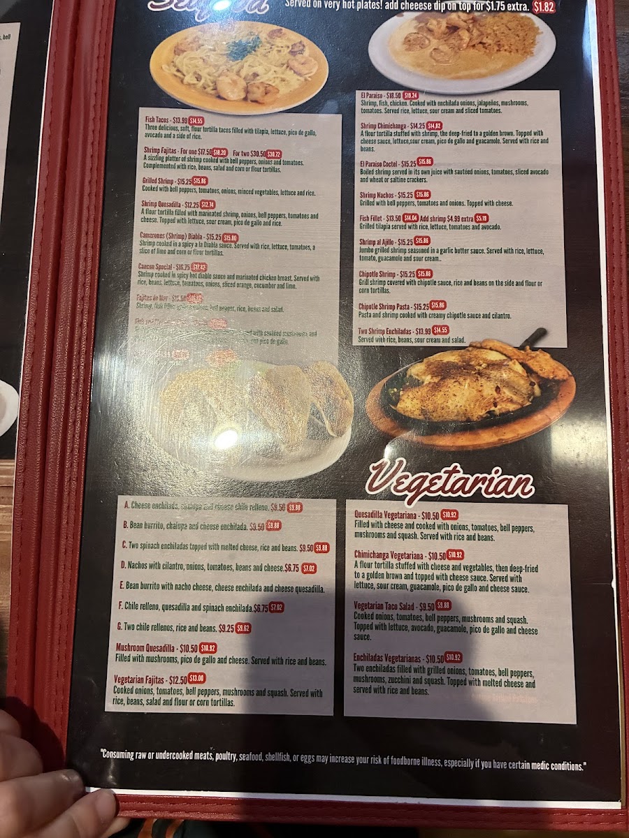 El Paraiso menu board