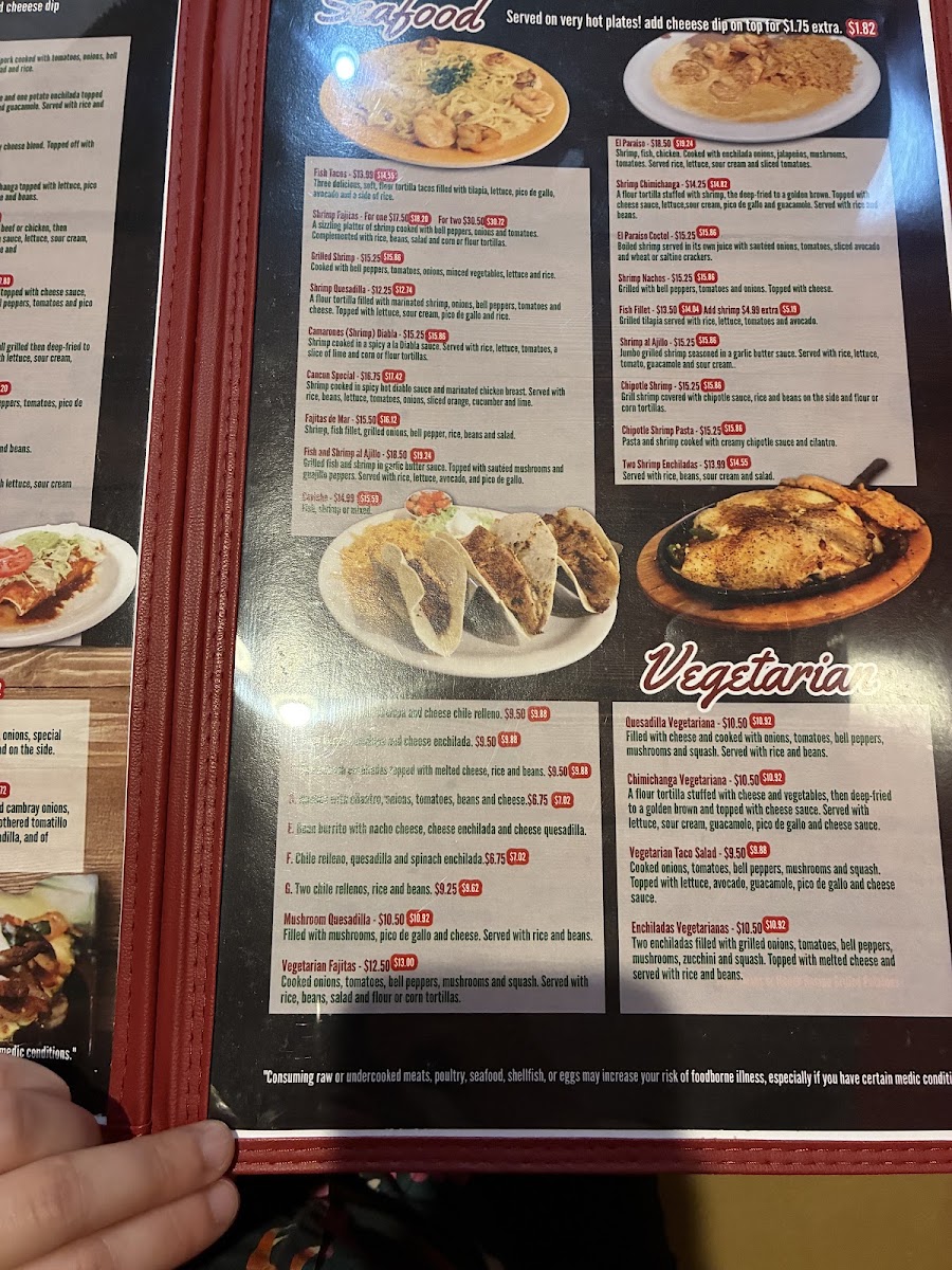 El Paraiso menu board