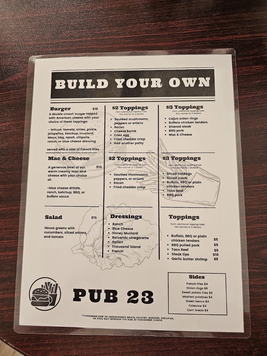 Pub 23 menu board