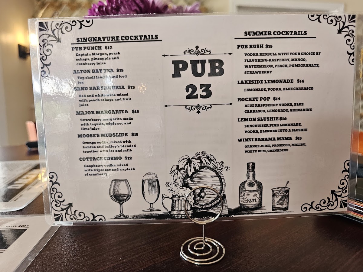 Pub 23 menu board