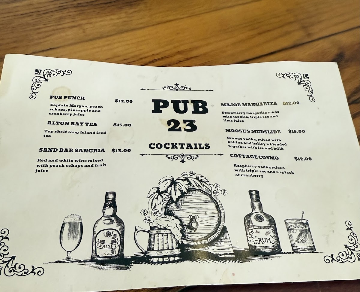 Pub 23 menu board
