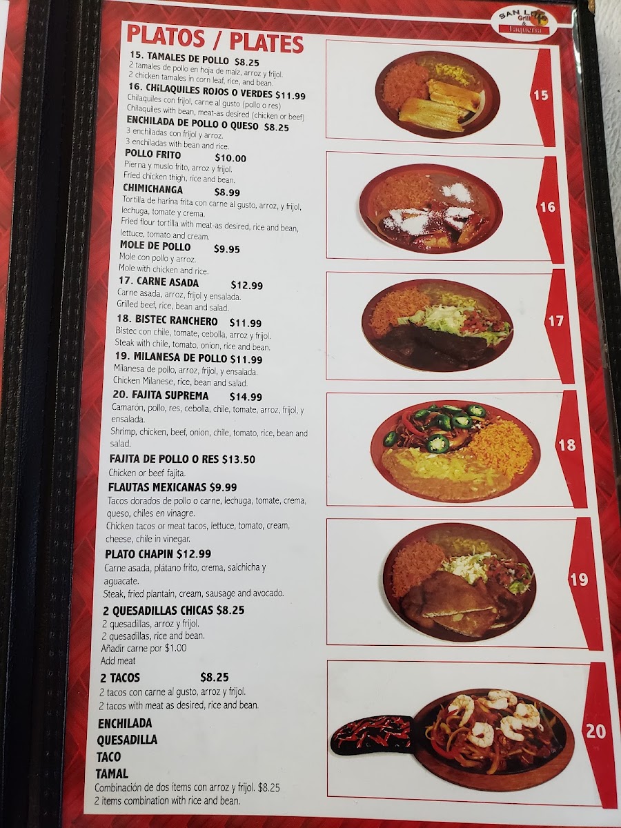 San Luis Grill menu board