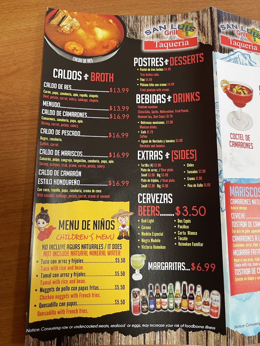 San Luis Grill menu board