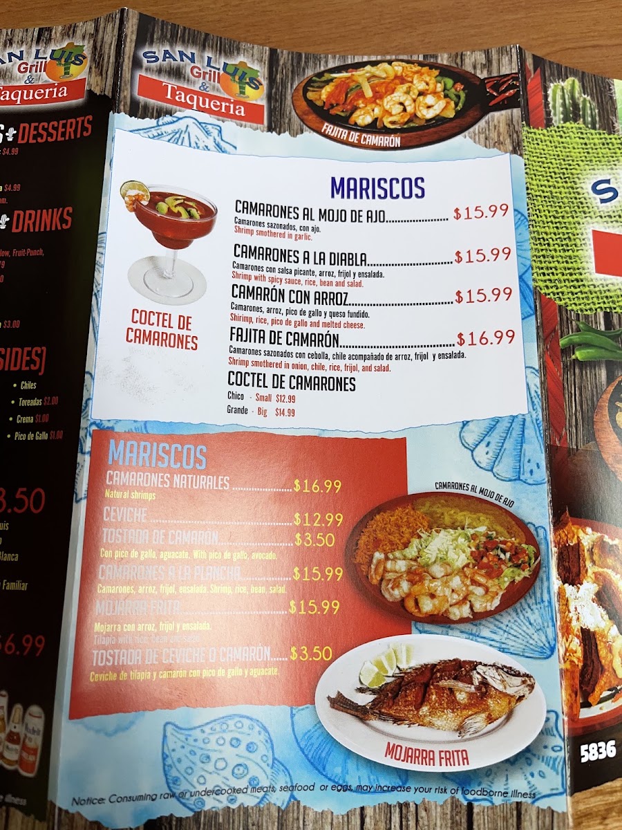 San Luis Grill menu board