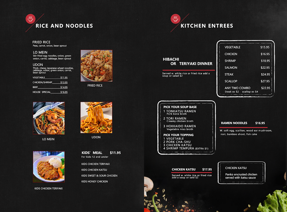 Hana Sushi Asian Cuisine menu board