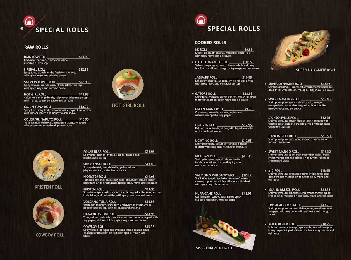 Hana Sushi Asian Cuisine menu board