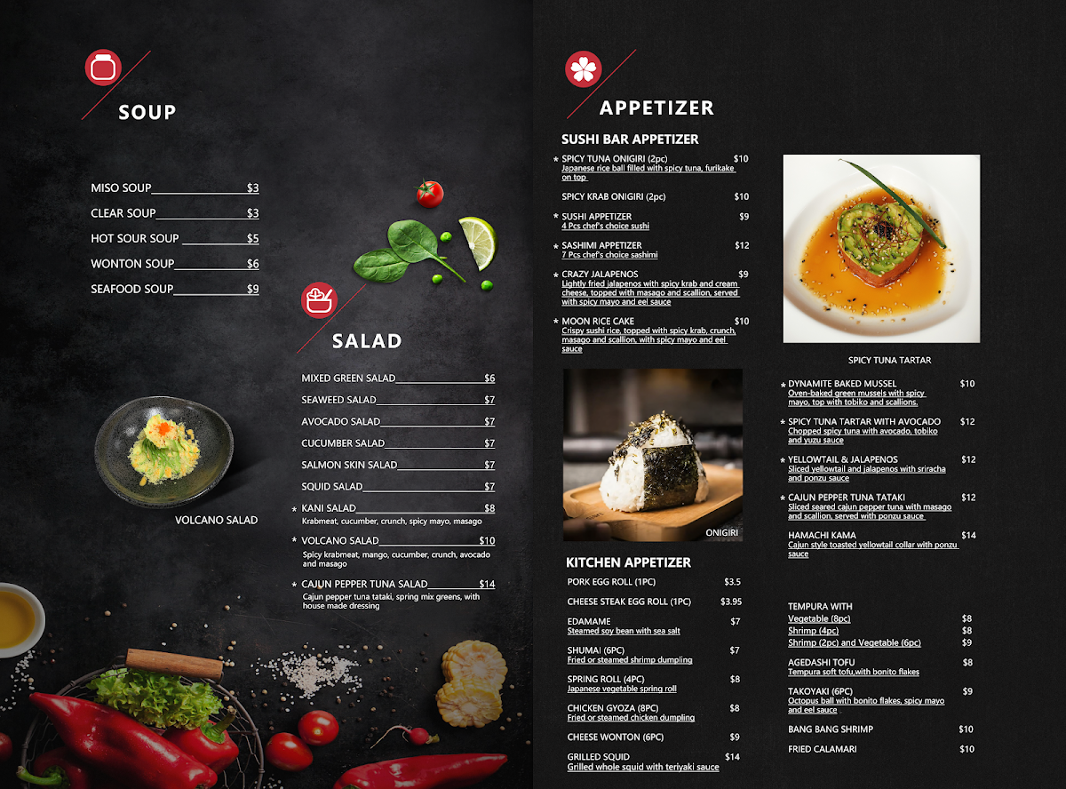 Hana Sushi Asian Cuisine menu board