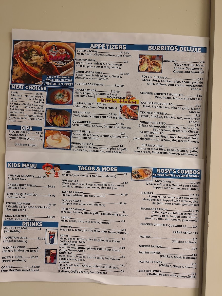 Rosy’s Tacos menu board