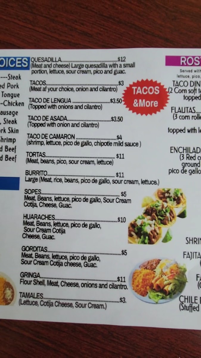 Rosy’s Tacos menu board