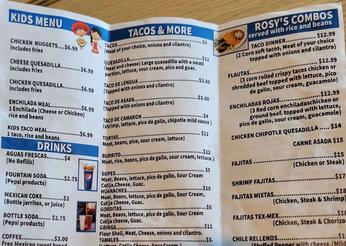 Rosy’s Tacos menu board